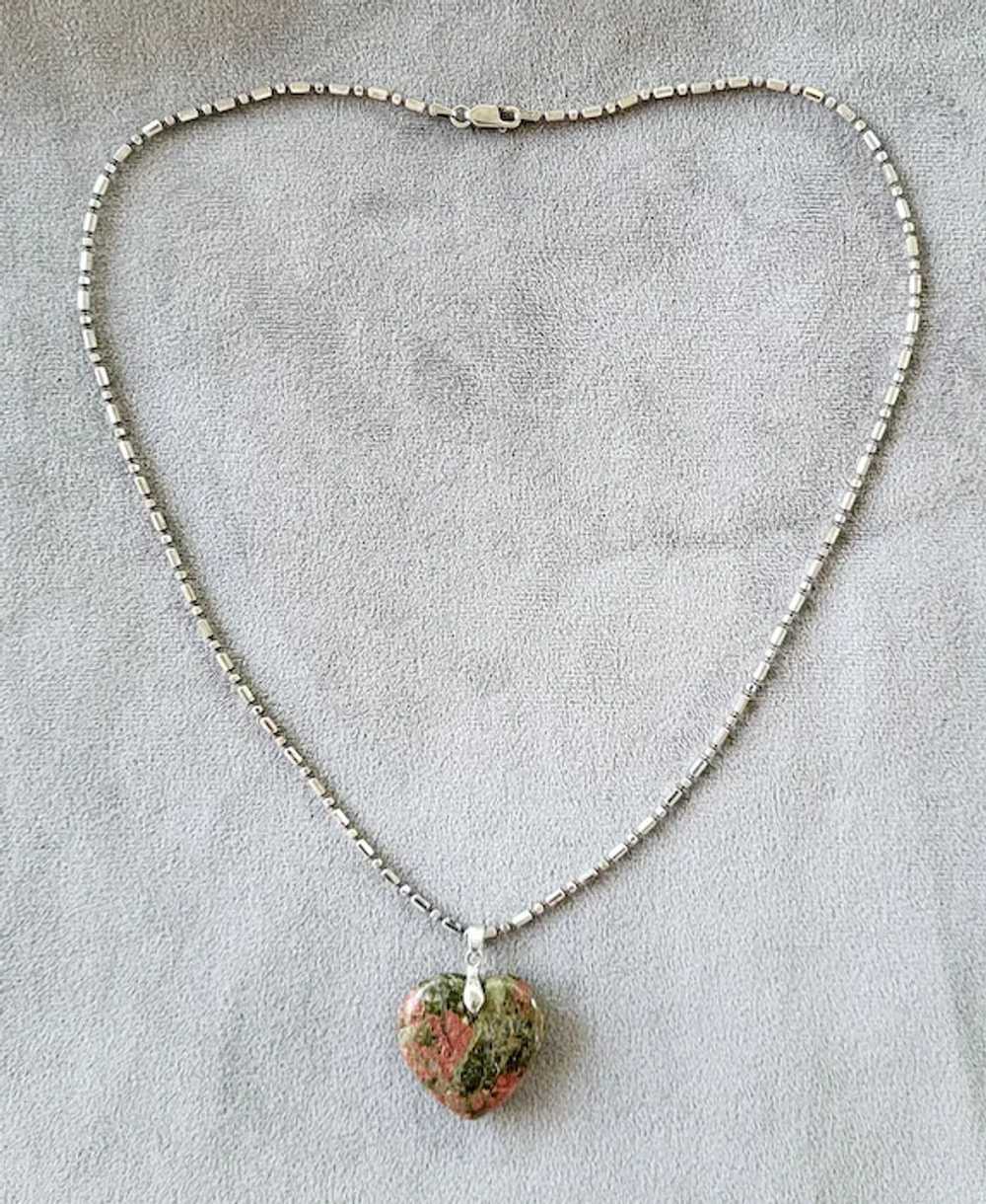 Beautiful Unakite Carved Heart and Sterling Neckl… - image 6