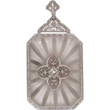 Art Deco 14K White Gold Crystal and Diamond Penda… - image 1