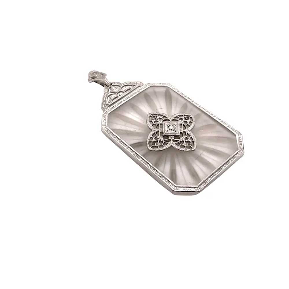 Art Deco 14K White Gold Crystal and Diamond Penda… - image 3