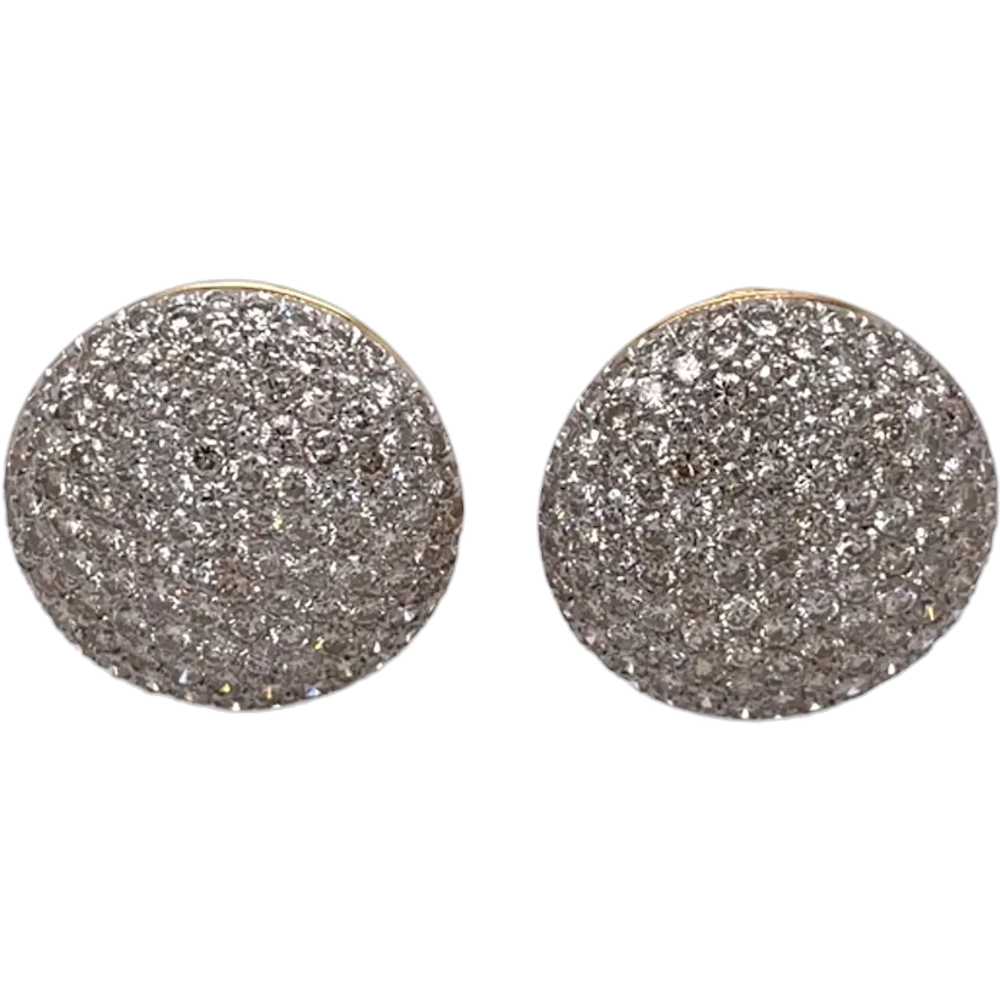 18K White and Yellow Gold Diamond Button Earring - image 1