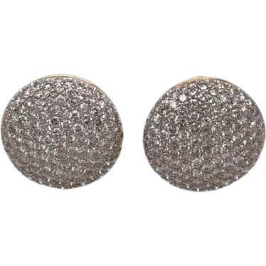 18K White and Yellow Gold Diamond Button Earring - image 1