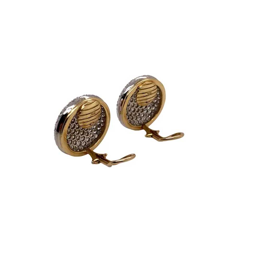 18K White and Yellow Gold Diamond Button Earring - image 2