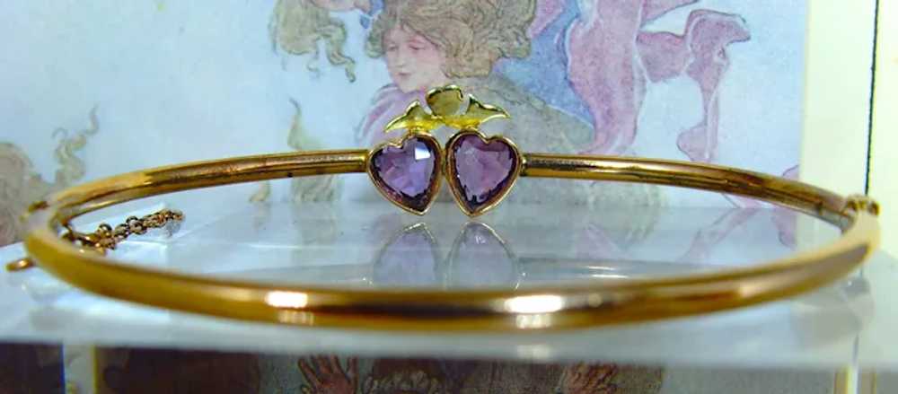 Antique Victorian double Amethyst heart and pearl… - image 5