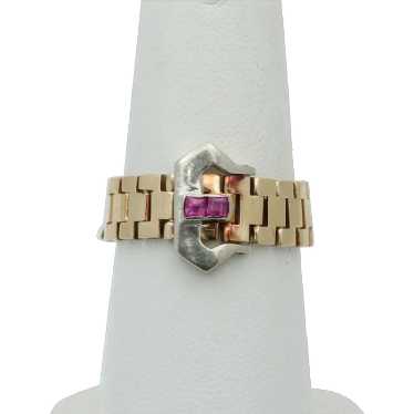 Vintage 14K Yellow Gold Ruby Buckle Band