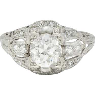 Art Deco 1.79 CTW European Diamond Platinum Quatr… - image 1