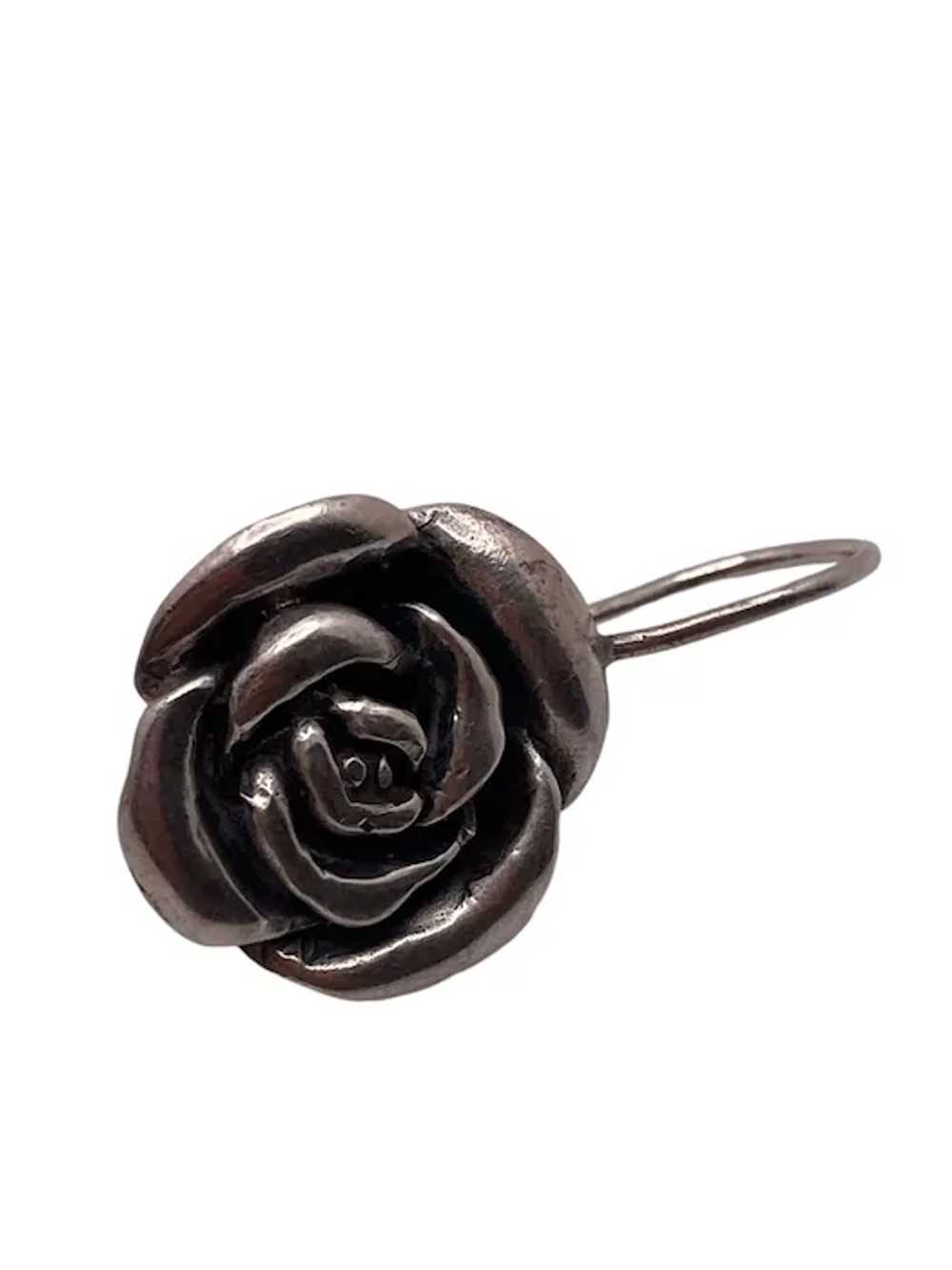 Sterling Silver Carved Rose Dangle Earrings - image 2