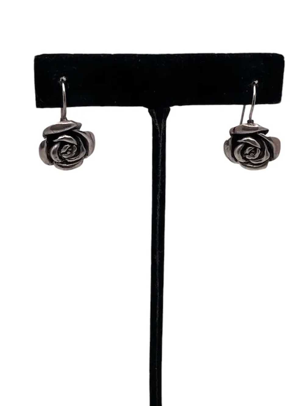 Sterling Silver Carved Rose Dangle Earrings - image 4