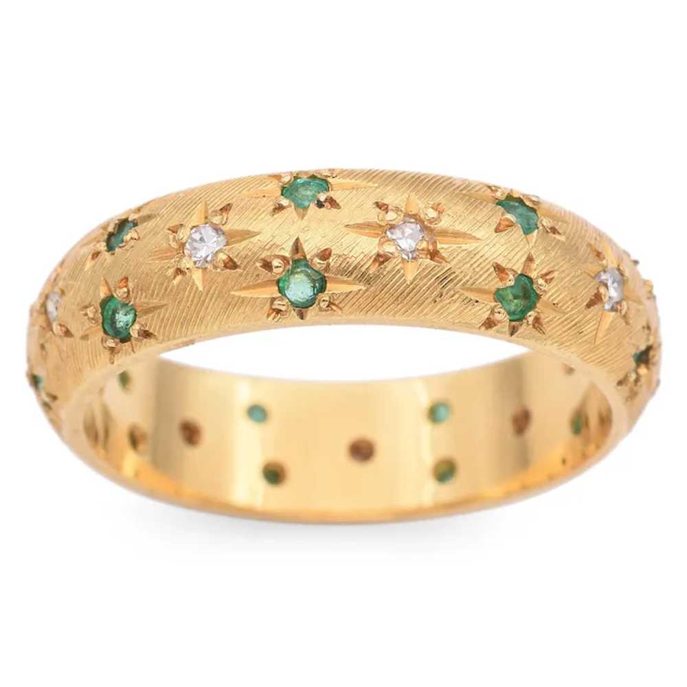 Vintage 18K Yellow Gold Emerald and Diamond Weddi… - image 4