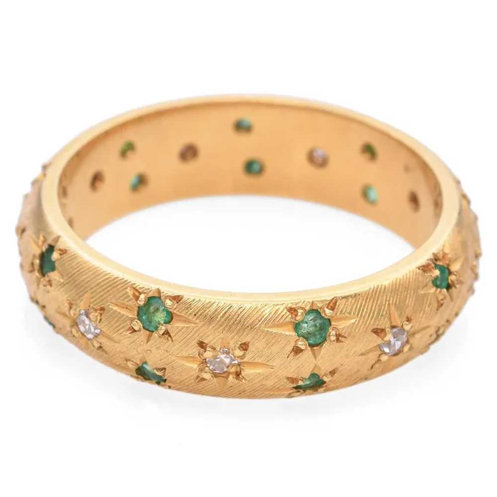 Vintage 18K Yellow Gold Emerald and Diamond Weddi… - image 5