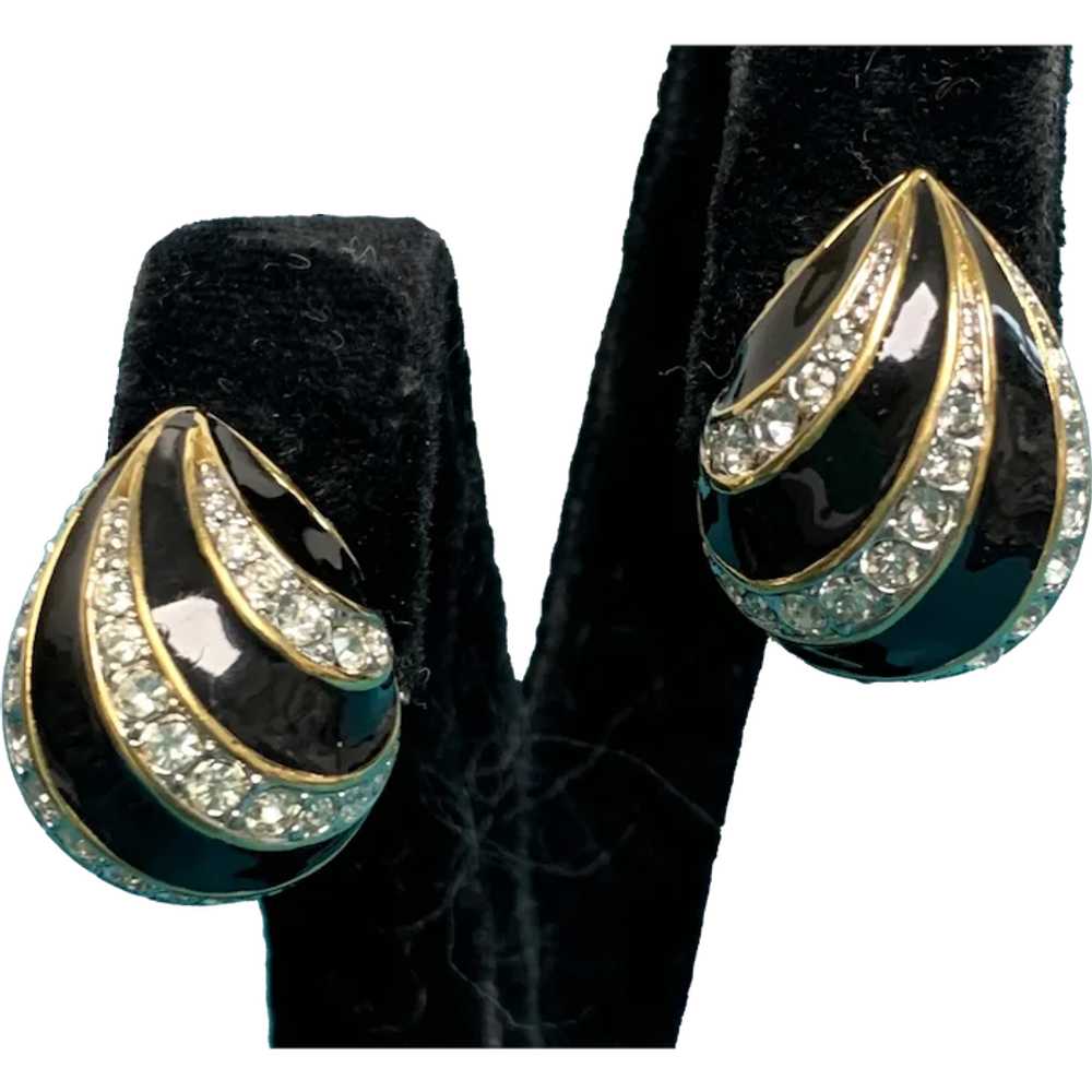 Nina Ricci Black Enamel Rhinestones Gold Tone Pie… - image 1