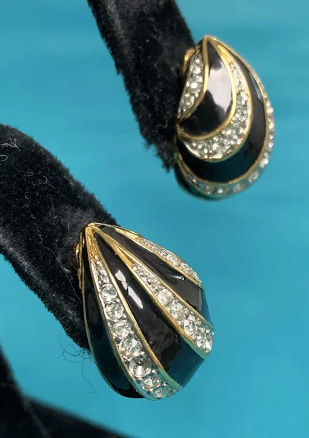 Nina Ricci Black Enamel Rhinestones Gold Tone Pie… - image 2