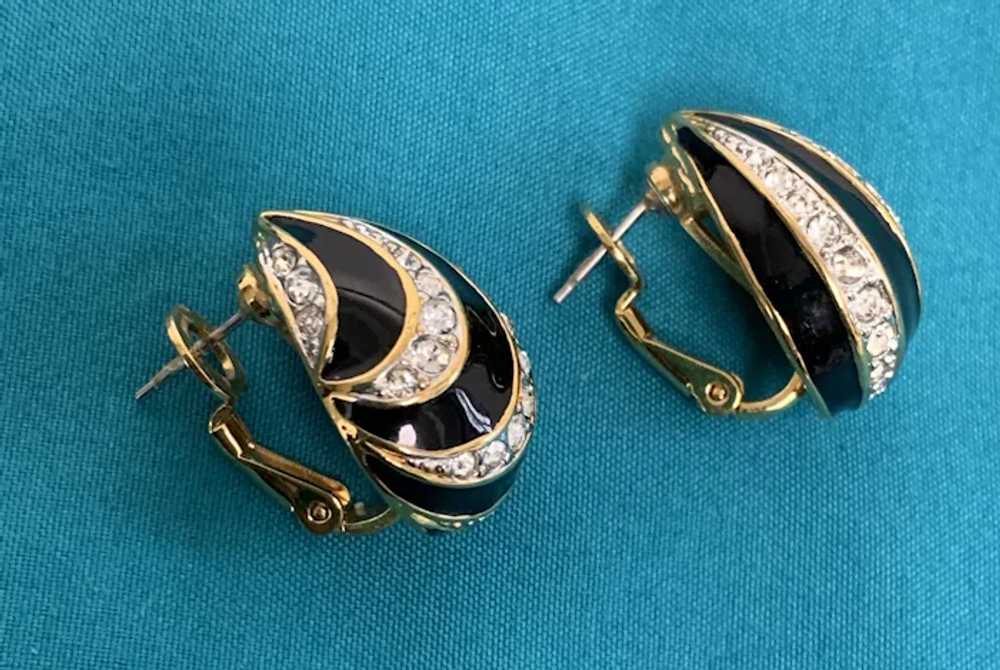 Nina Ricci Black Enamel Rhinestones Gold Tone Pie… - image 3