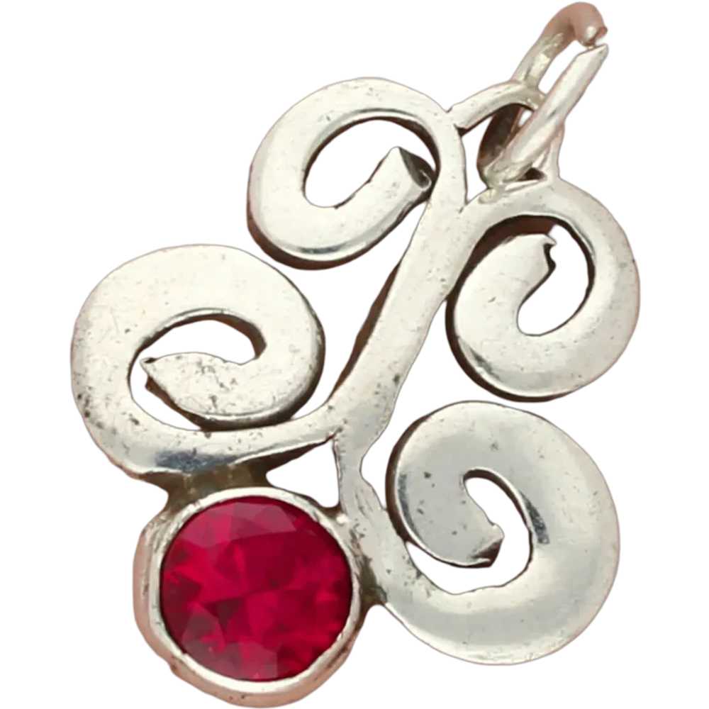 Sterling Silver Vintage Ruby Scroll Pendant - image 1