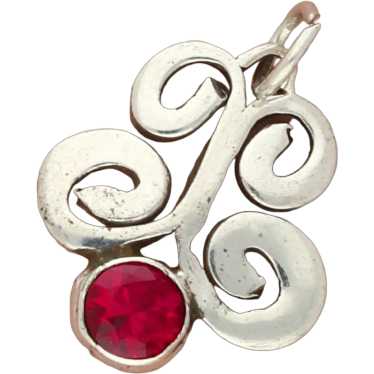 Sterling Silver Vintage Ruby Scroll Pendant