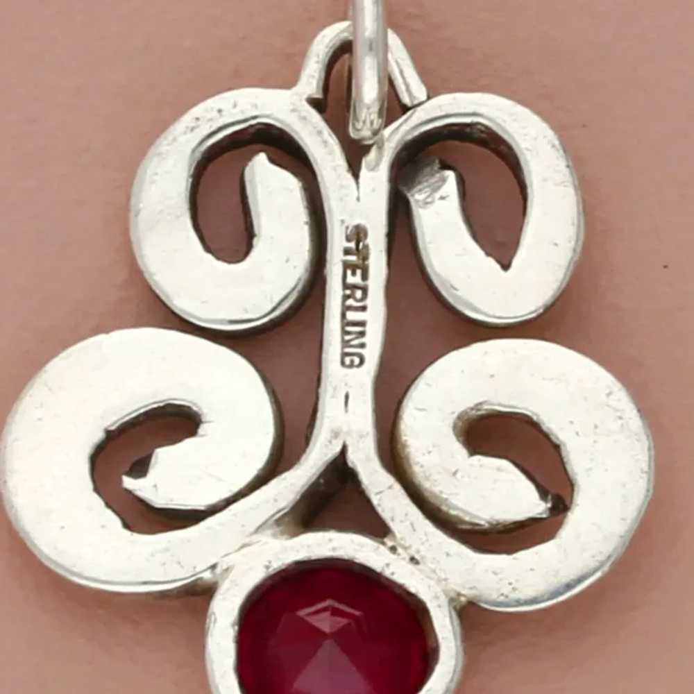 Sterling Silver Vintage Ruby Scroll Pendant - image 4