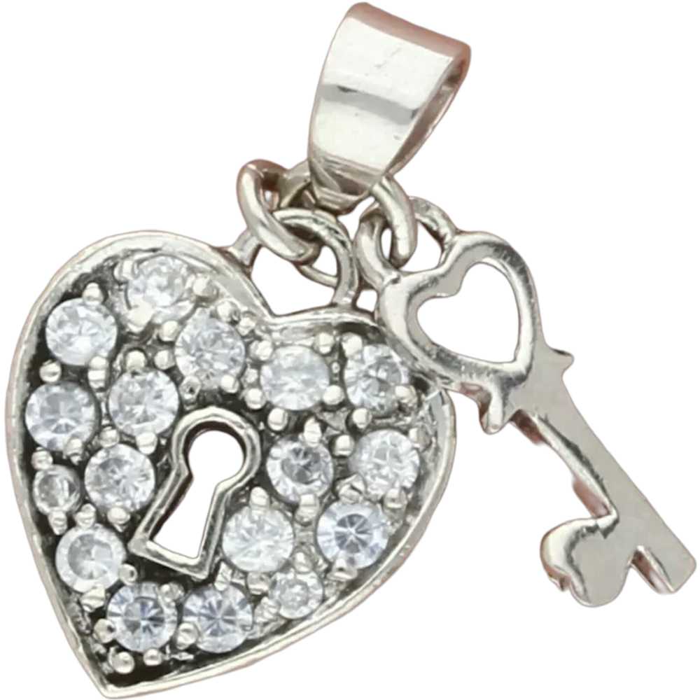 Sterling Silver Pave Cz Heart Padlock & Skeleton … - image 1