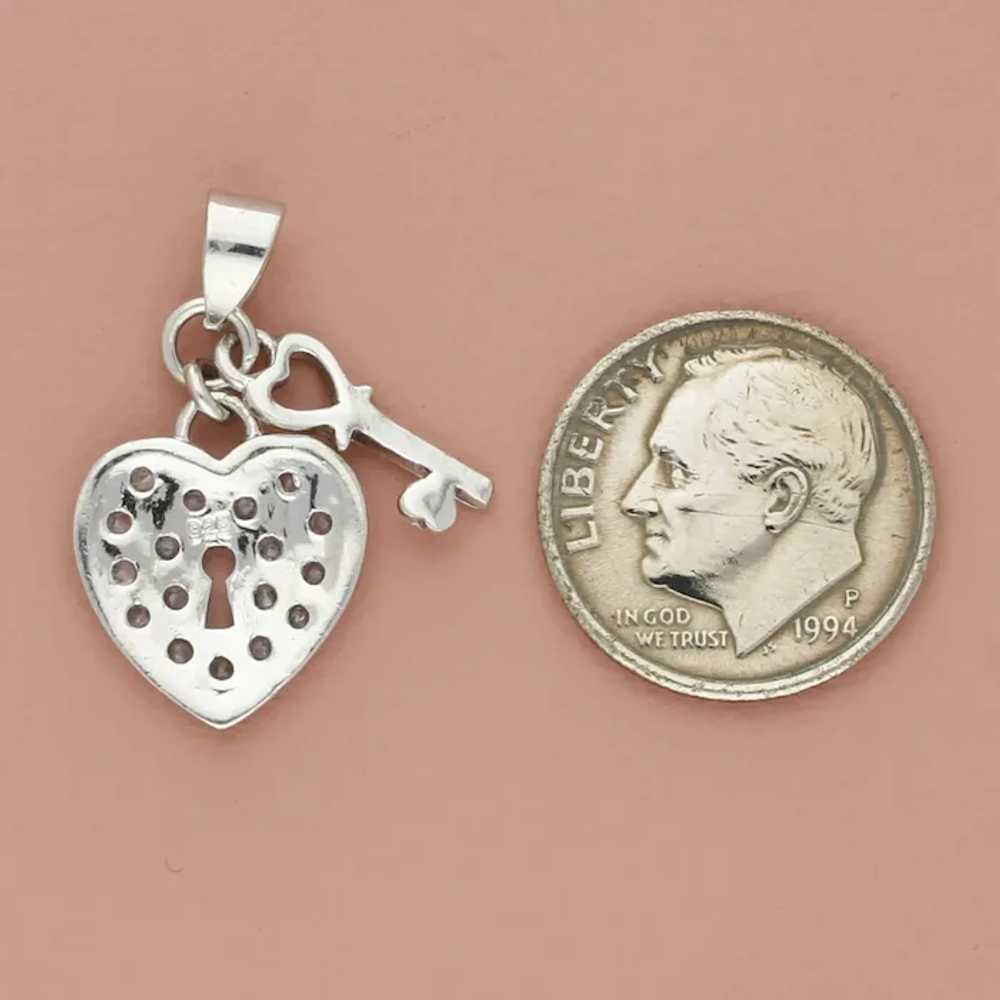 Sterling Silver Pave Cz Heart Padlock & Skeleton … - image 3