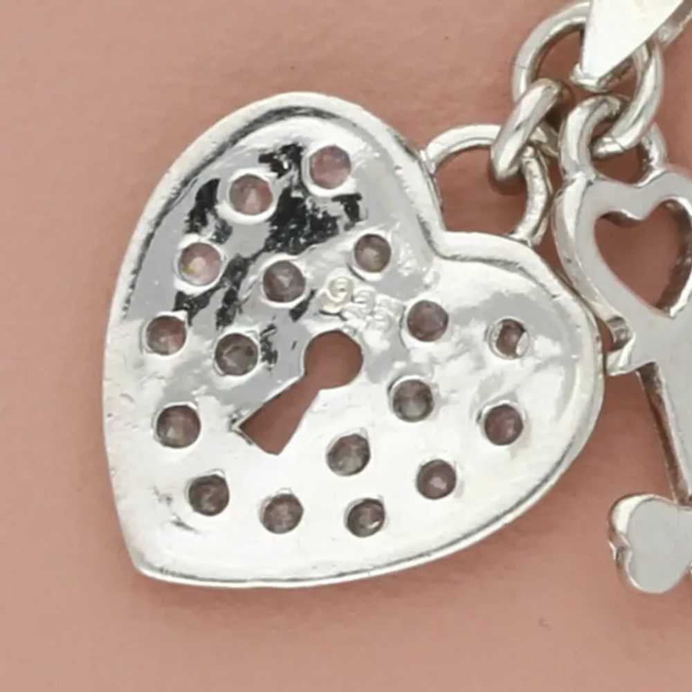 Sterling Silver Pave Cz Heart Padlock & Skeleton … - image 4