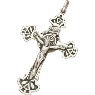 Vintage Sterling Silver offers Ornate Jesus on Cross Mens NIRI Pendant 1940s