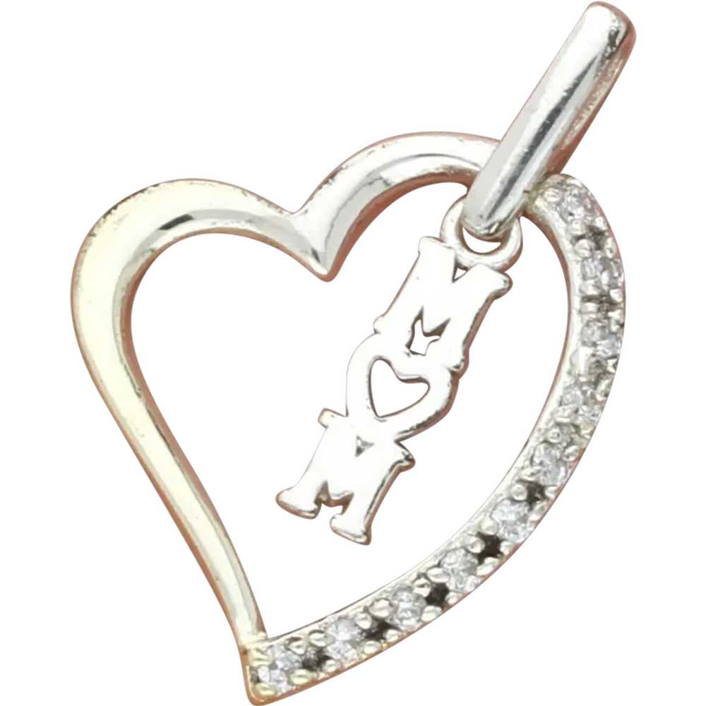 Sterling Silver Dainty Cz Mom Heart Pendant - image 1