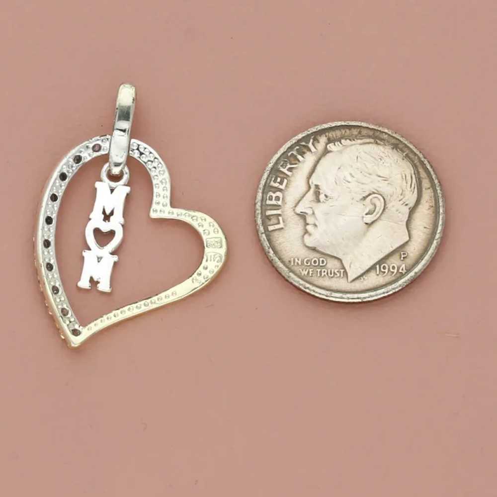 Sterling Silver Dainty Cz Mom Heart Pendant - image 4