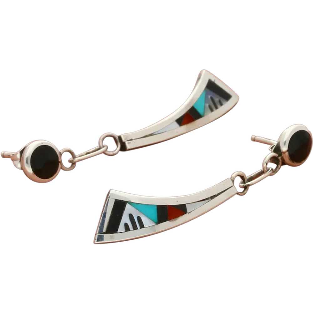 Zuni Sterling Silver Vintage Onyx Turquoise Coral… - image 1