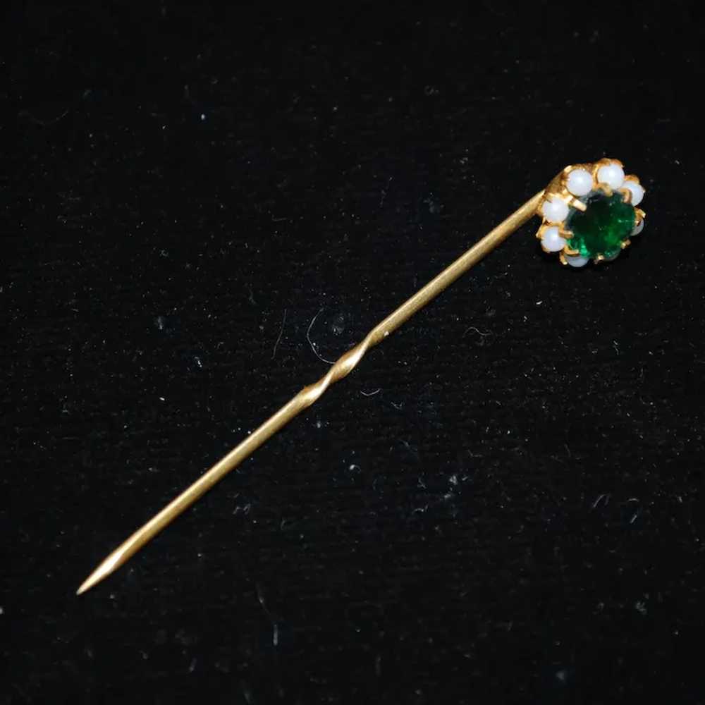 Emerald-Green Glass & Faux Pearl Stick Pin - image 4