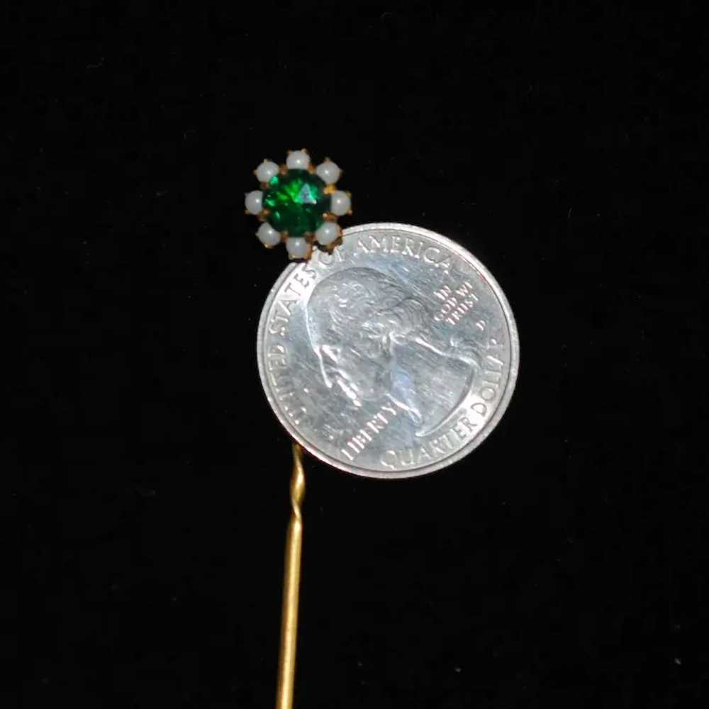 Emerald-Green Glass & Faux Pearl Stick Pin - image 7