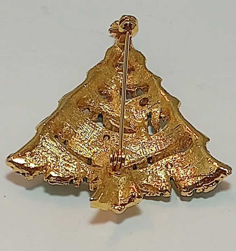 Vintage Christmas Tree Pin, Enameled, Rhinestones… - image 2