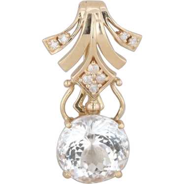 14k Yellow Gold White Topaz and Diamond Pendant