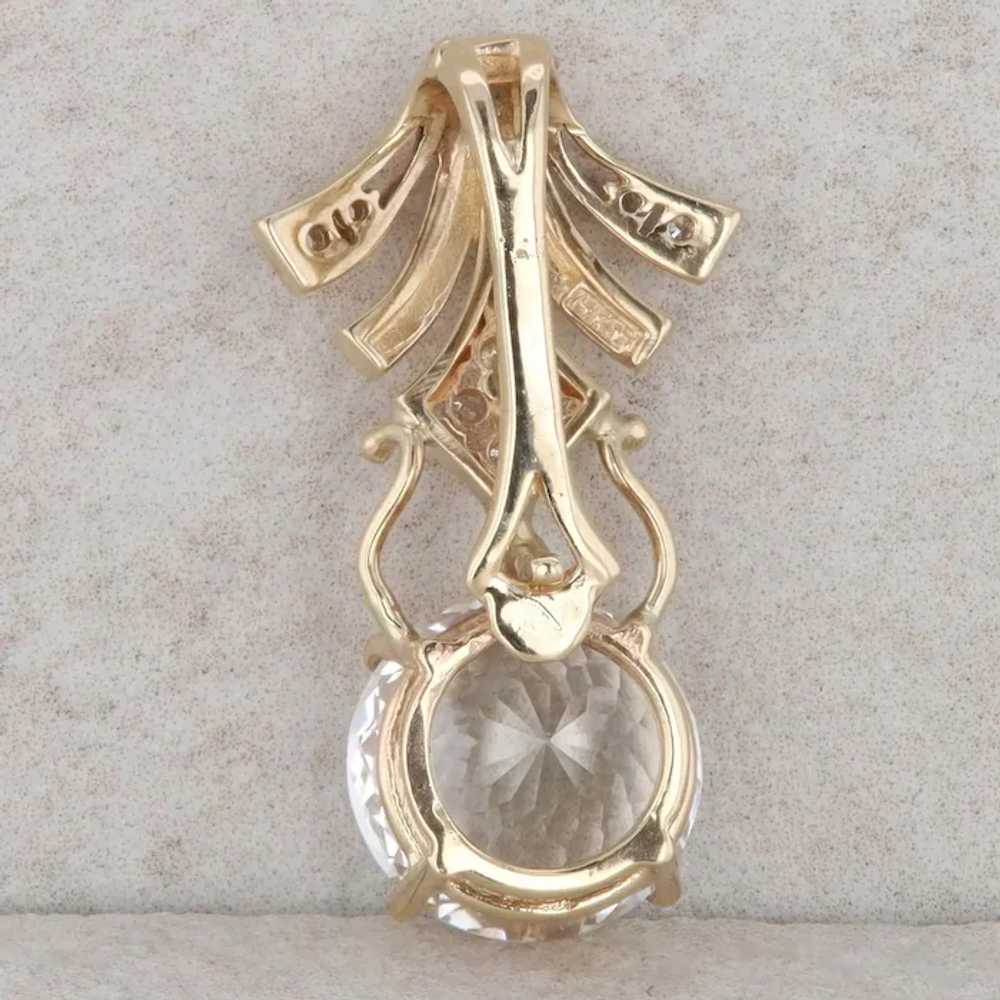 14k Yellow Gold White Topaz and Diamond Pendant - image 2