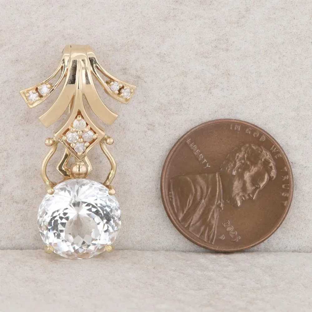 14k Yellow Gold White Topaz and Diamond Pendant - image 4