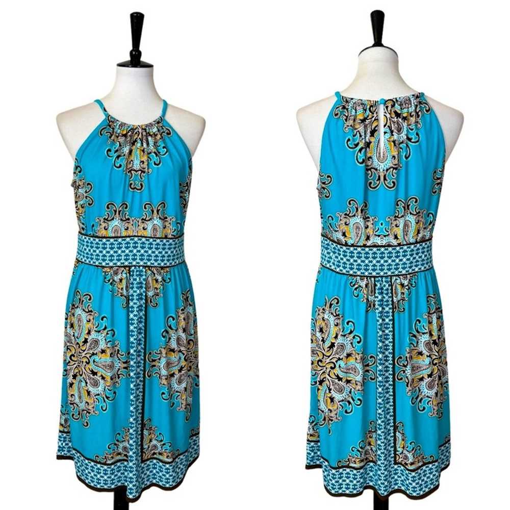 Dressbarn Roz & Ali Halter A Line Dress Teal Pais… - image 11