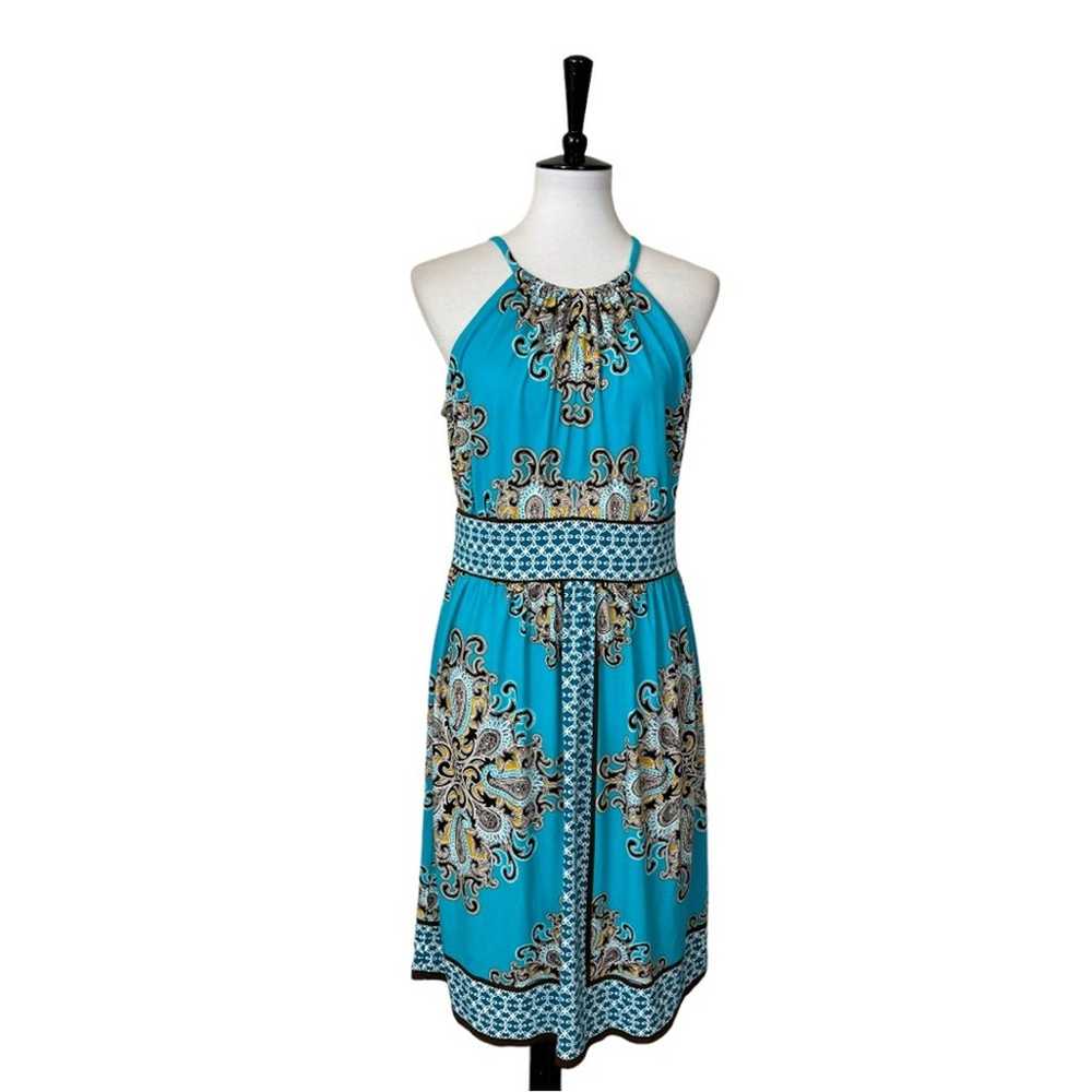 Dressbarn Roz & Ali Halter A Line Dress Teal Pais… - image 1