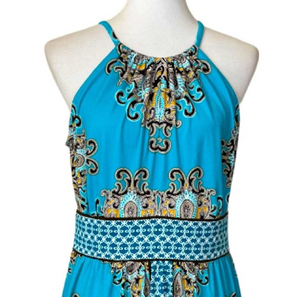 Dressbarn Roz & Ali Halter A Line Dress Teal Pais… - image 5