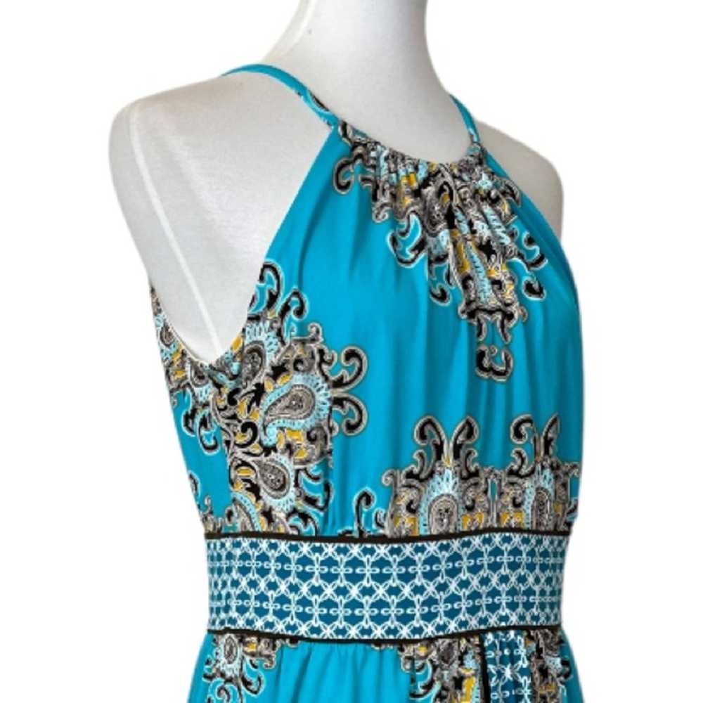 Dressbarn Roz & Ali Halter A Line Dress Teal Pais… - image 6