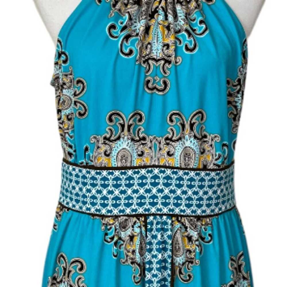 Dressbarn Roz & Ali Halter A Line Dress Teal Pais… - image 9