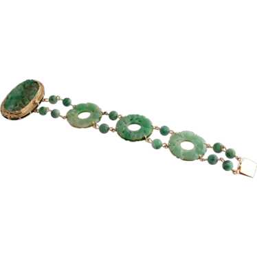 14K Gold Carved Jade Bracelet