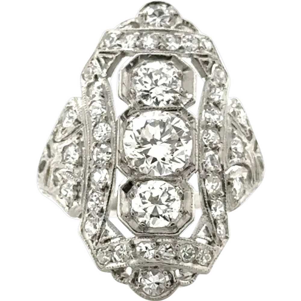 Art Deco 3 Stone Diamond Ring with Antique Mined … - image 1