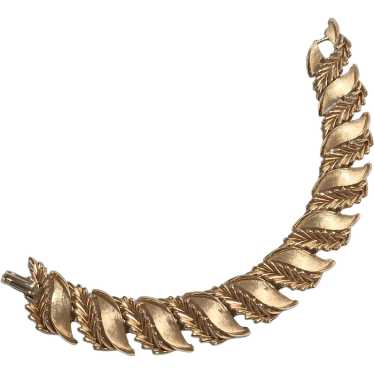 Trifari articulated gold tone bracelet feather le… - image 1