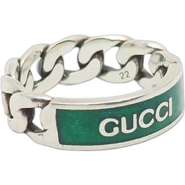 Gucci designer sterling silver green enamel chain… - image 1