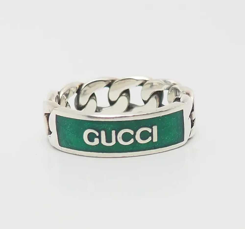 Gucci designer sterling silver green enamel chain… - image 2