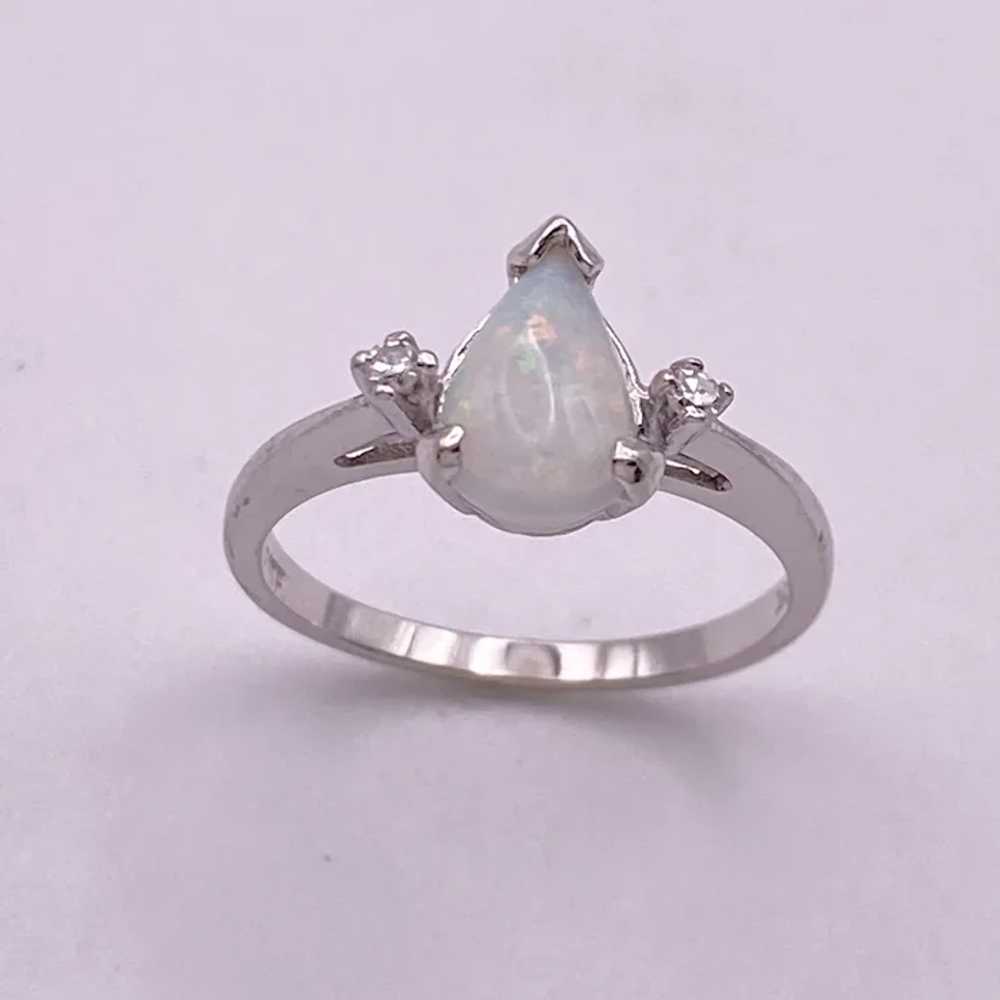 Opal and Diamond Classic Vintage Ring 10K White G… - image 3