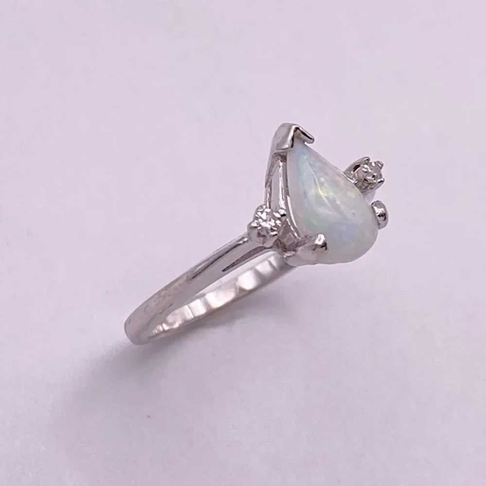 Opal and Diamond Classic Vintage Ring 10K White G… - image 5