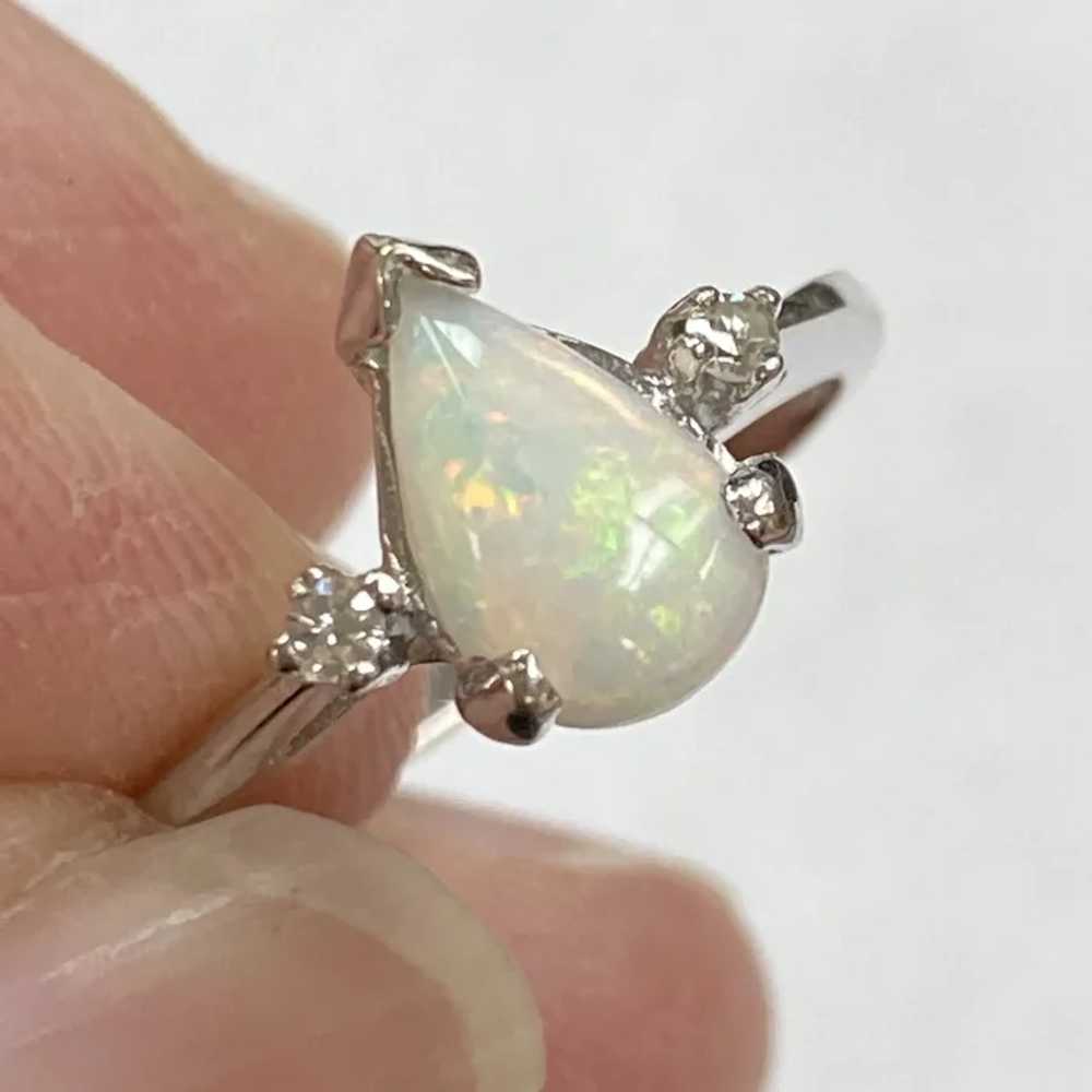 Opal and Diamond Classic Vintage Ring 10K White G… - image 6