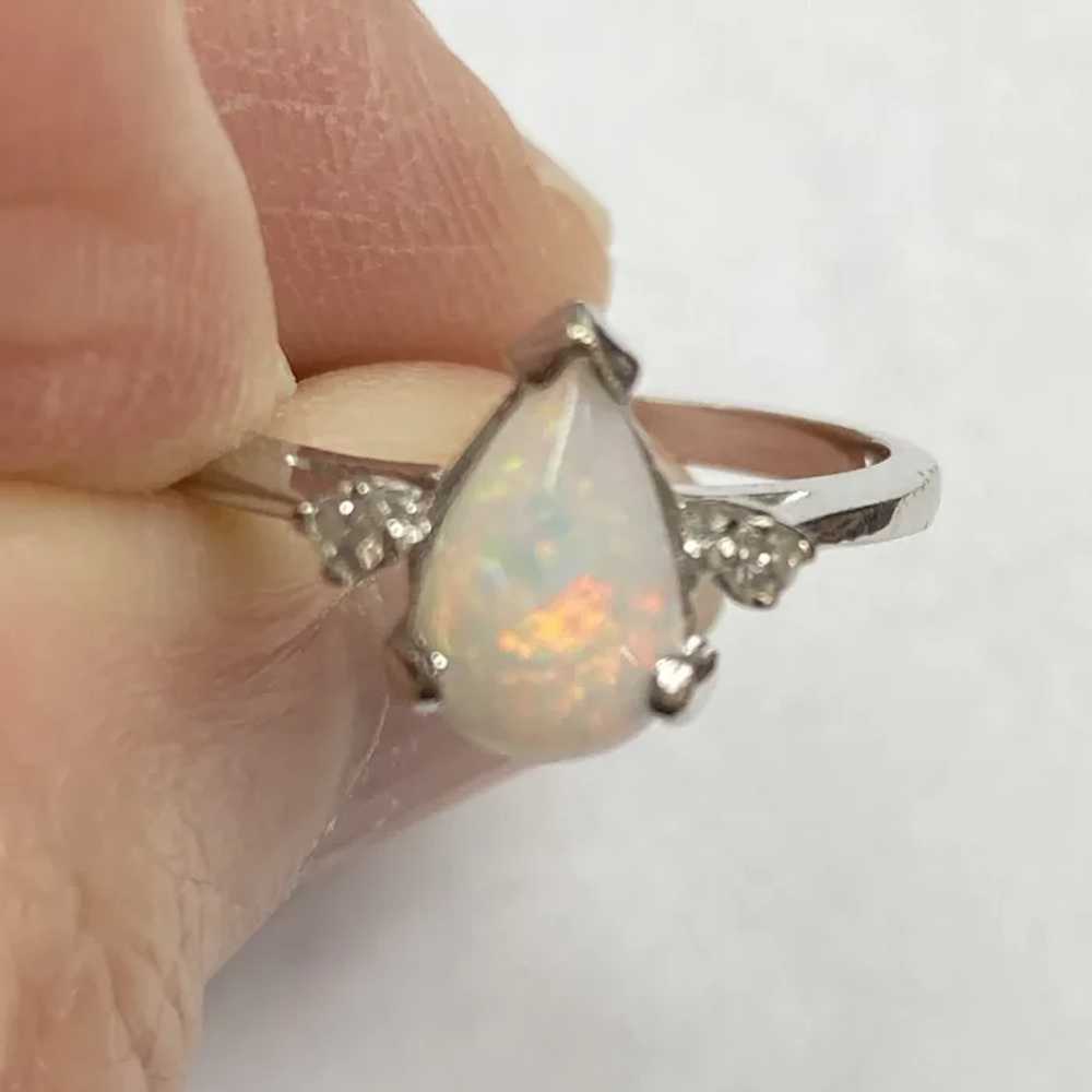 Opal and Diamond Classic Vintage Ring 10K White G… - image 7