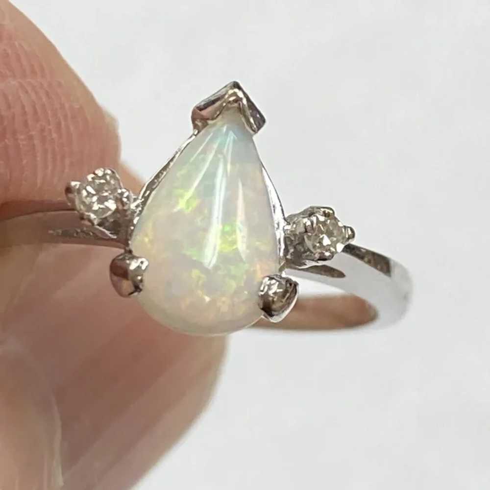 Opal and Diamond Classic Vintage Ring 10K White G… - image 8