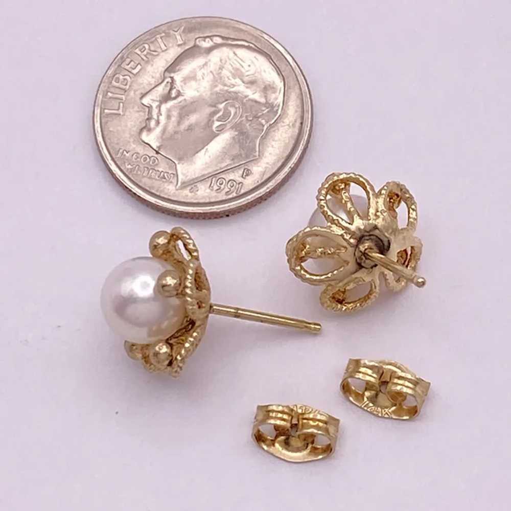 Cultured Pearl Floral Stud Earrings 14K Gold 6.5 … - image 4