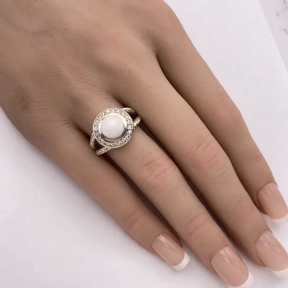 David Yurman Diamond Halo White Agate Ring Sterli… - image 2