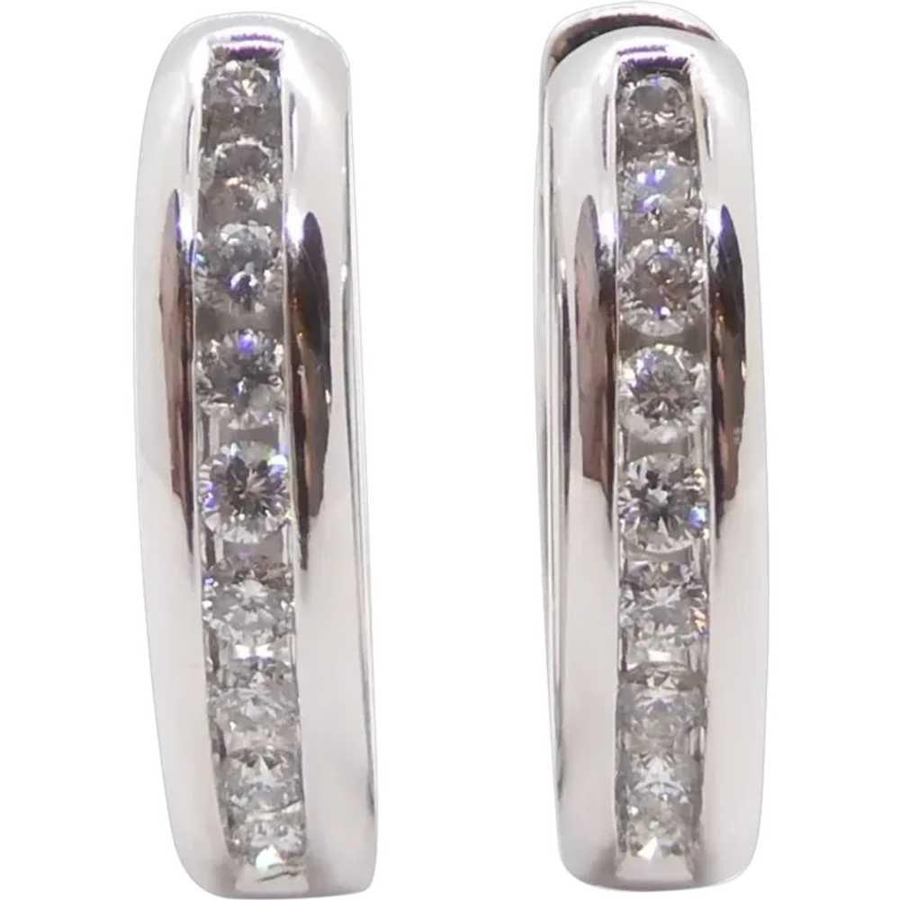 0.54ctw Round Diamond Huggie Hoop Earrings 14k Wh… - image 1